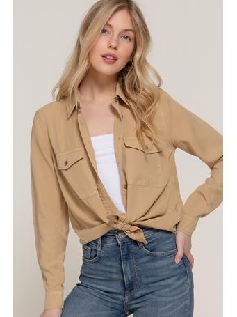 ACTIVE BASIC - Long Sleeve Tencel Shirt DARK SAND