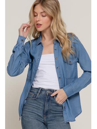 ACTIVE BASIC - Long Sleeve Tencel Shirt MEDIUM DENIM