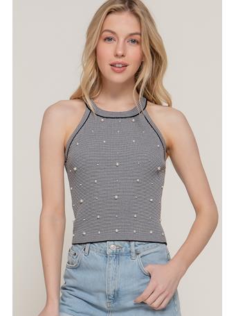 ACTIVE BASIC - Halter with Pearl Embellished Stripe Vest BLACK