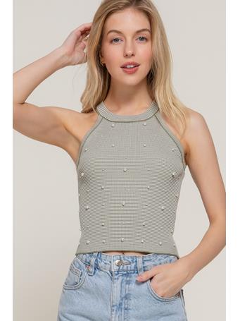 ACTIVE BASIC - Halter with Pearl Embellished Stripe Vest LIGHT OLIVE