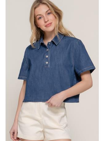 ACTIVE BASIC - Short Sleeve Boxy Denim Shirt DARK DENIM