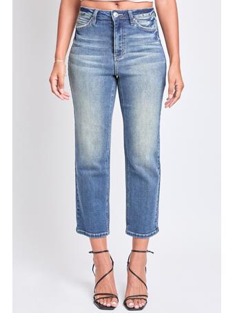 YMI JEANSWEAR - High Rise Vintage Stretch Straight Leg Crop Jeans MED WASH