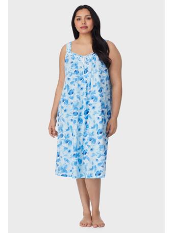 CAROLE HOCHMAN - Blue Poppy Cotton Waltz Nightgown - Plus BLU/WHT