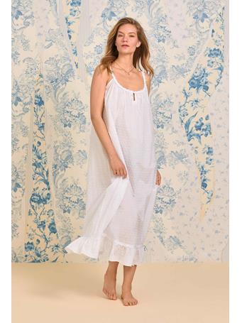 EILEEN WEST - The "Rosalie" Iconic White Swiss Dot Long Nightgown WHITE