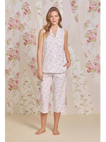 EILEEN WEST - Sunlit Roses Cotton Knit Capri Pajama WHTMULTI