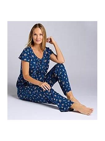 RALPH LAUREN - Short Sleeve Scoop Neck Floral Jersey Knit Long Pajama Set NAVY PRT