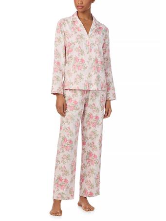 RALPH LAUREN - Long Sleeve and Pants Woven Notch Pajama Set MULTFLOR