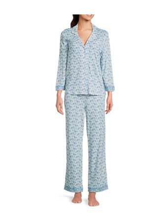 RALPH LAUREN - 3/4 Sleeve Notch Collar Knit Long Pajama Set BLUE PAIS
