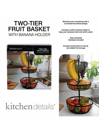 KENNEDY INTERNATIONAL - 2-Tier Fruit Basket with Banana Holder BLACK