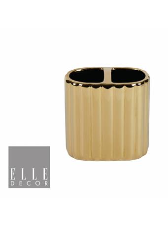 ELLE DECOR  - Chaillot Ribbed Ceramic Toothbrush Holder GOLD
