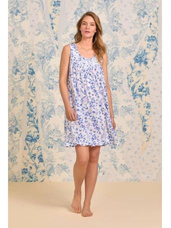 EILEEN WEST - Butterfly Garden Cotton Modal Knit Chemise WHT GRD PERI/PINK FLORAL