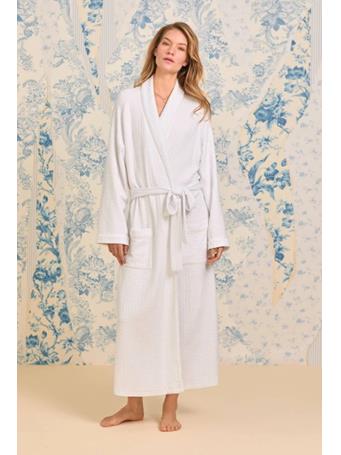 EILEEN WEST -  Silky Cotton Waffle Knit Long Wrap Robe WHITE