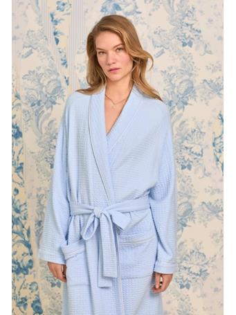 EILEEN WEST -  Silky Cotton Waffle Knit Long Wrap Robe BLUE