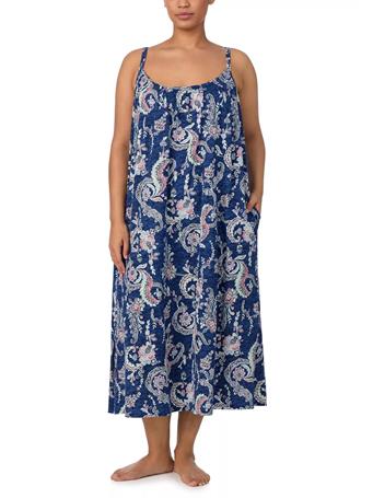 RALPH LAUREN - Double Strap Ruffle Neck Ballet Gown NAVY PRT