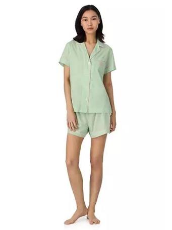RALPH LAUREN - Short Sleeve Notch Collar Boxers Pajama Set GRN CHK