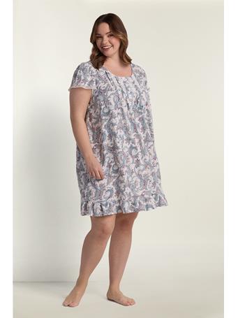 MISS ELAINE - Silkyknit Short Nightgown BLUE FLORAL