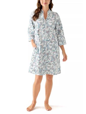 MISS ELAINE - Short Quilted Knit Zip Robe BLUE FLORAL