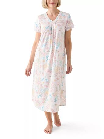 MISS ELAINE  - Women's Cottonessa Short Sleeve Long Gown VINT BLOOMS