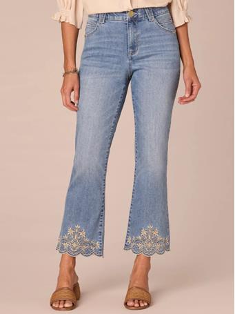 DEMOCRACY - "Ab"solution High Rise Cropped Die Cut Itty Bitty Flare Jean LIGHT BLUE ARTISANAL
