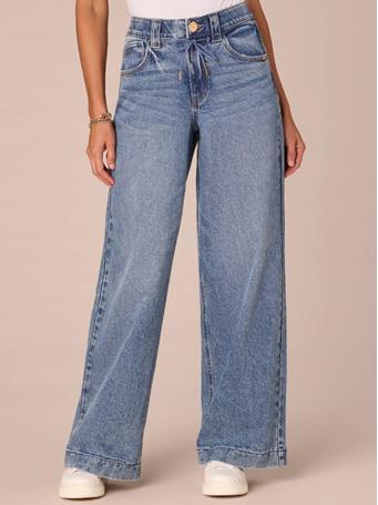 DEMOCRACY - "Ab"solution Skyrise Drawstring Waistband Wide Leg Jeans with V-Yoke MID BLUE