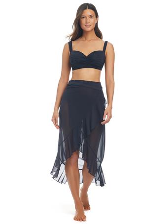 BLEU ROD BEATTIE - Be Transparent Mesh Ruffle Wrap Pareo Cover-Up BLACK