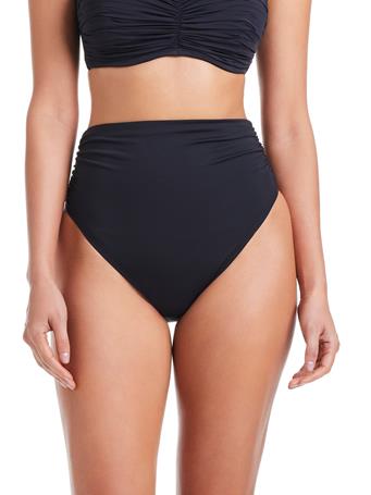 BLEU ROD BEATTIE - Kore Shirred High Waist Bikini Bottom BLACK