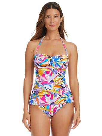 BLEU ROD BEATTIE - Living Color Draped Bandini Tankini Swimsuit Top MULTI
