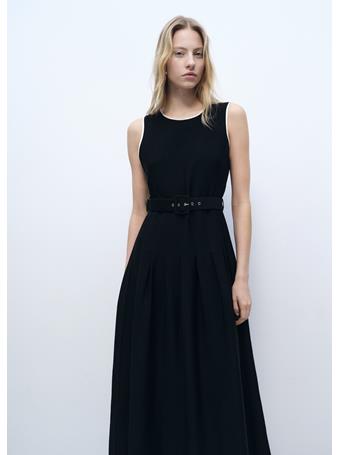 MANGO - Flared Midi-dress With Belt BLACK