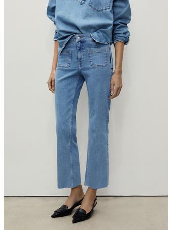 MANGO - Flared Cropped Jeans With Pockets MEDIUM BLUE