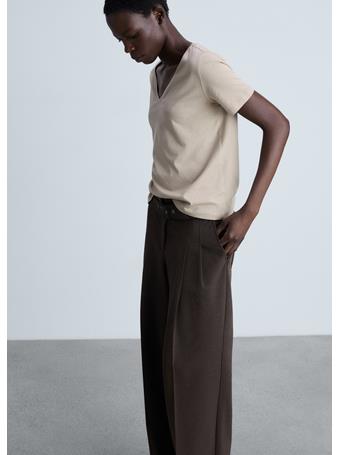 MANGO - V-neck Cotton T-shirt LIGHT BEIGE