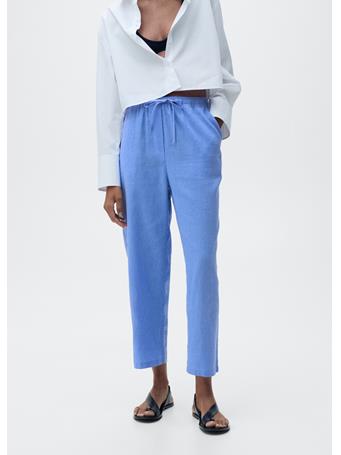 MANGO - Straight Linen-blend Trousers MEDIUM BLUE