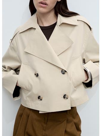 MANGO - Double-breasted Cropped Trench Coat LIGHT BEIGE