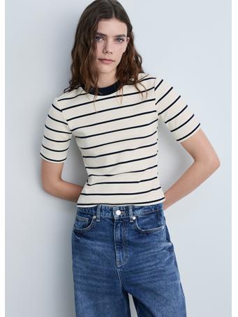 MANGO - Striped Cotton T-shirt NATURAL WHITE