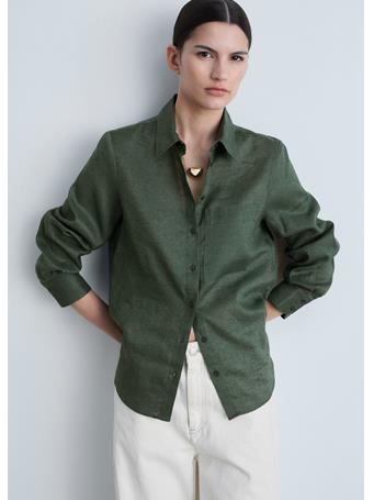 MANGO - Pocket Linen Shirt MEDIUM GREEN
