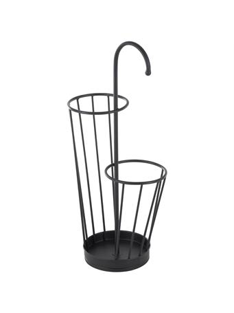 UMA HOME DECOR - Black Metal 2 Section Umbrella Stand with Umbrella Shaped Handle BLACK