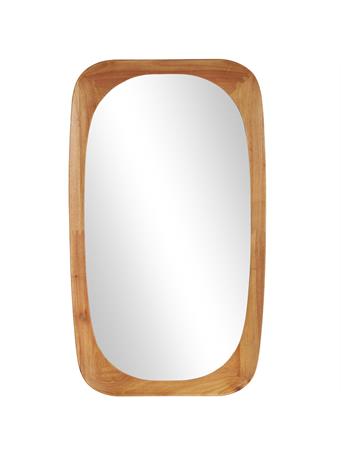 UMA HOME DECOR - Brown Wood Oval Minimalistic Room Wall Mirror BEIGE