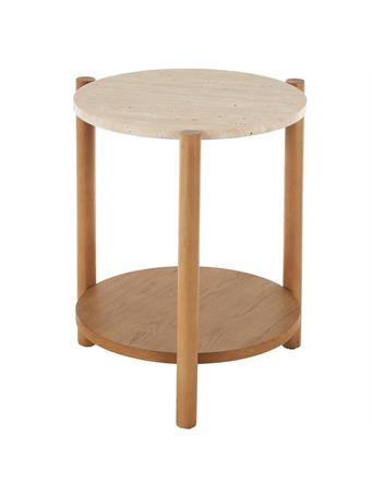 UMA HOME DECOR - TRAVERTINE WD END TABLE 16W 20H BEIGE