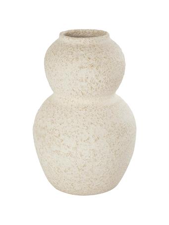 UMA HOME DECOR - Cream Ceramic Hourglass Textured Decorative Vase with Brown Distressing TERRACOTTA