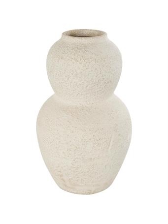 UMA INC - Cream Ceramic Hourglass Textured Decorative Vase TERRACOTTA