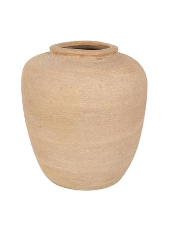 UMA HOME DECOR - Beige Ceramic Wide Textured Decorative Vase BEIGE