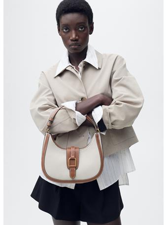 MANGO - Contrast Canvas Shoulder Bag MEDIUM BROWN