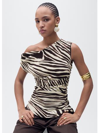 MANGO - Zebra-print Draped Blouse NATURAL WHITE