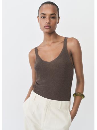 MANGO - Lurex Knitted Top DARK BROWN