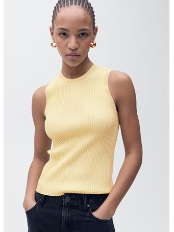 MANGO - Ribbed Knit Top LT YELLOW
