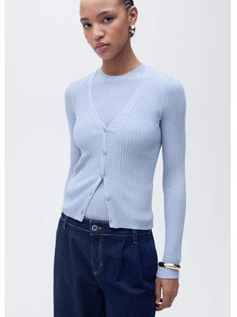 MANGO - V-neck Rib-knit Cardigan MEDIUM BLUE