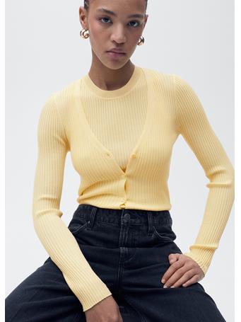 MANGO - V-neck Rib-knit Cardigan LT YELLOW
