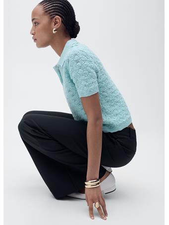 MANGO - Openwork Knitted Polo-neck Sweater TURQUOISE - AQUA