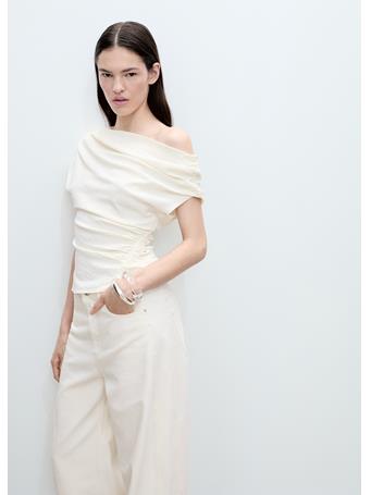 MANGO - Asymmetric Ruched Top NATURAL WHITE