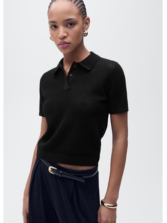 MANGO - Openwork Knitted Polo-neck Sweater BLACK