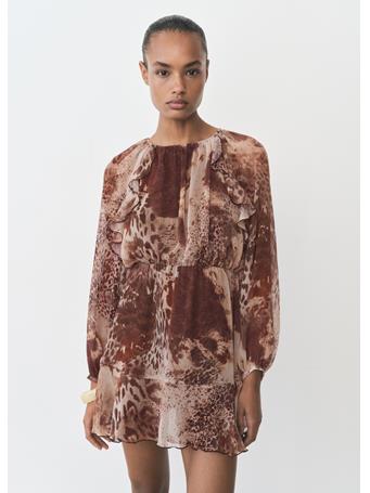 MANGO - Print Dress DARK BROWN